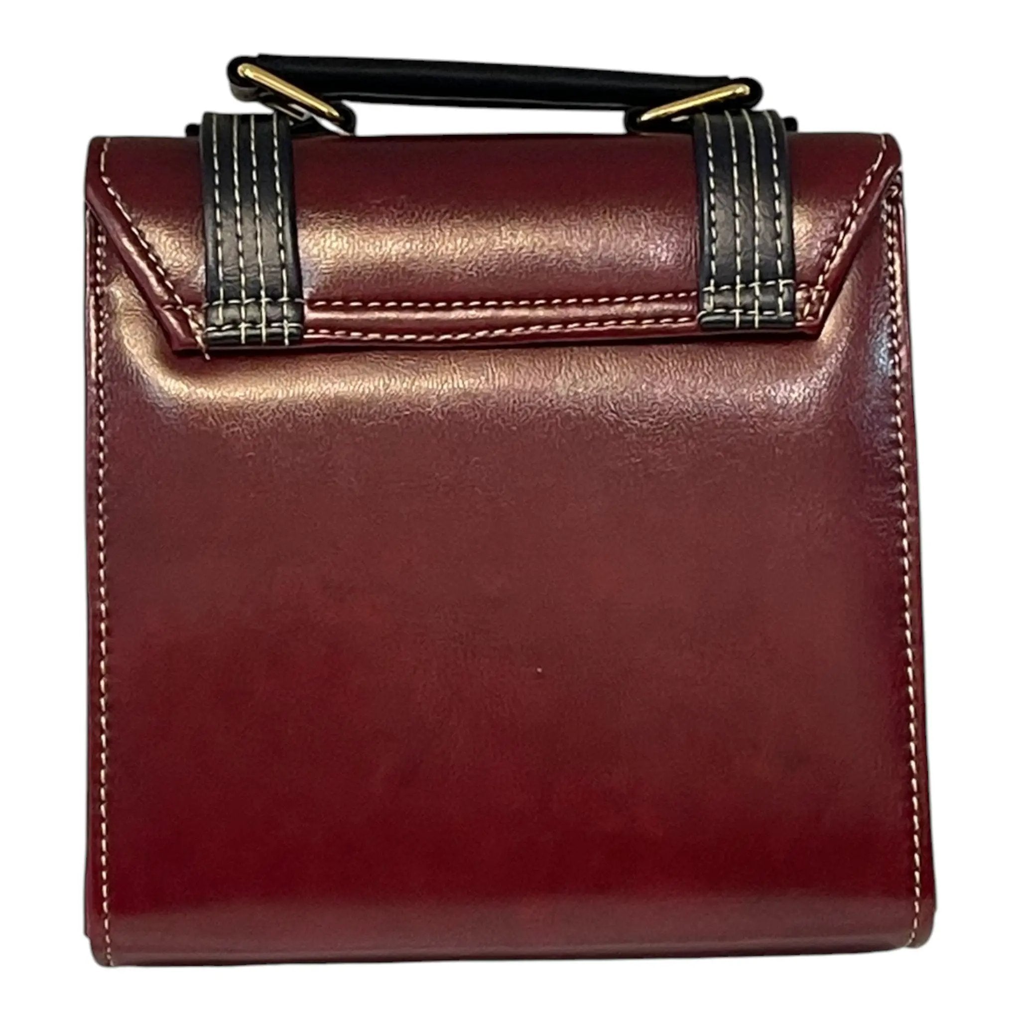 Vegan Leather Handbag – Handmade Burgundy Purse with Gold Buckles | Structured Mini Bag by navichi