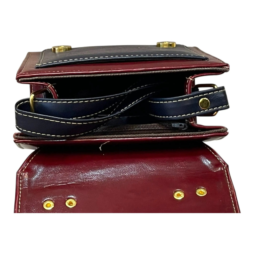 Vegan Leather Handbag – Handmade Burgundy Purse with Gold Buckles | Structured Mini Bag by navichi
