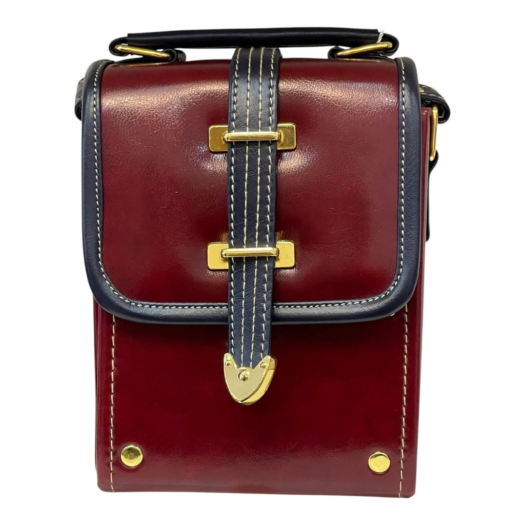 Vegan Leather Crossbody Bag – Handmade Burgundy Structured Box Purse with Gold Hardware by navichi