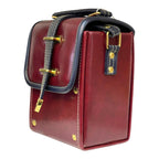 Vegan Leather Crossbody Bag – Handmade Burgundy Structured Box Purse with Gold Hardware by navichi