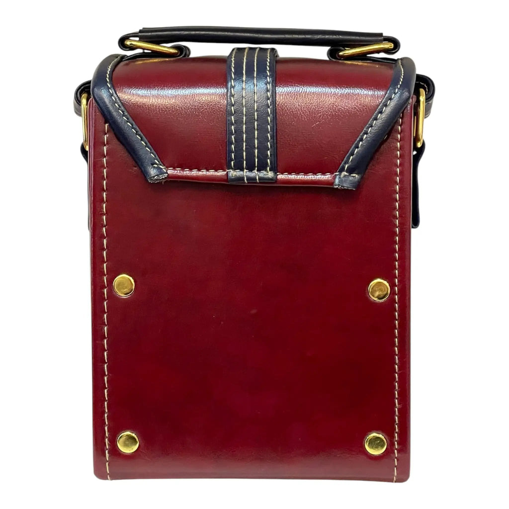 Vegan Leather Crossbody Bag – Handmade Burgundy Structured Box Purse with Gold Hardware by navichi