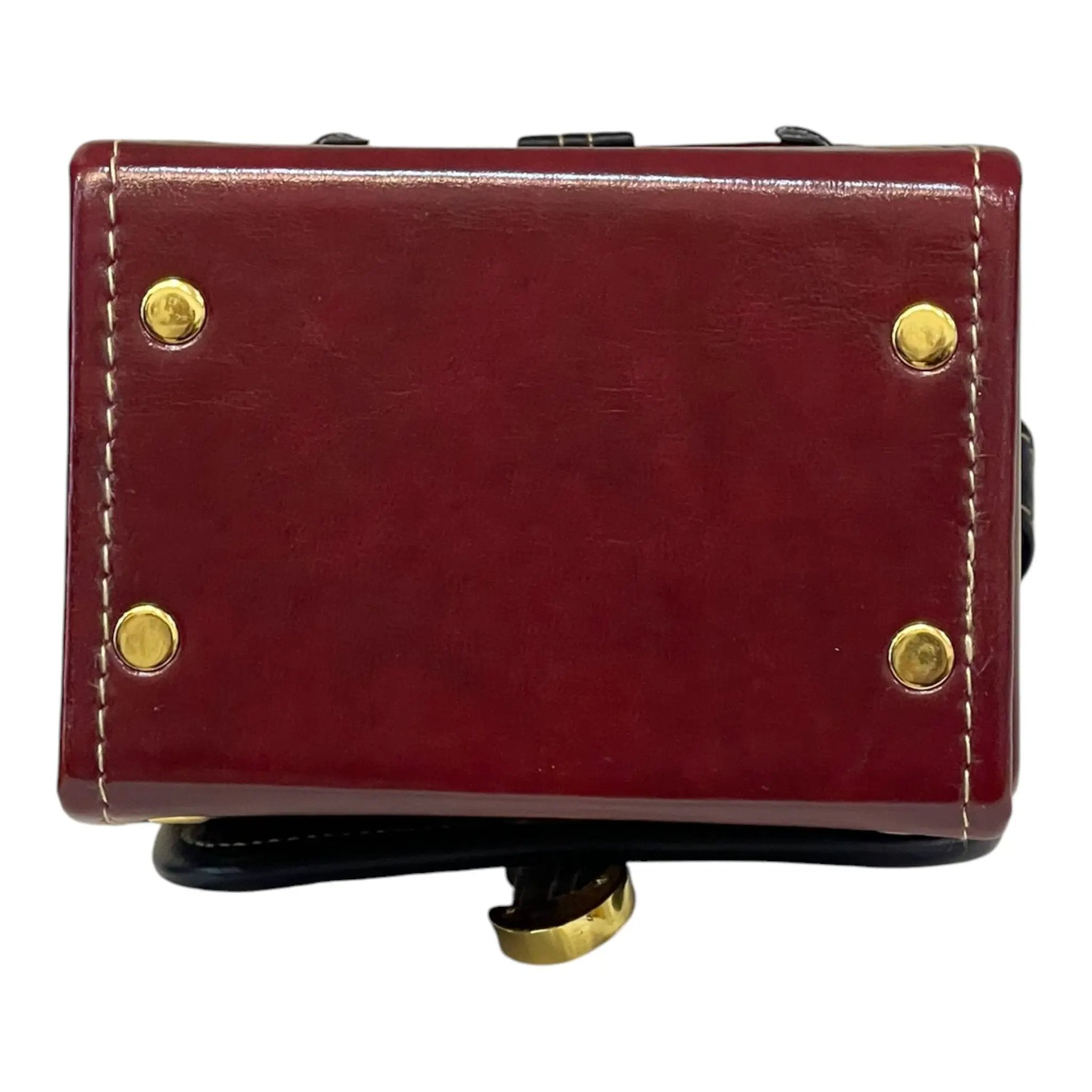 Vegan Leather Crossbody Bag – Handmade Burgundy Structured Box Purse with Gold Hardware by navichi