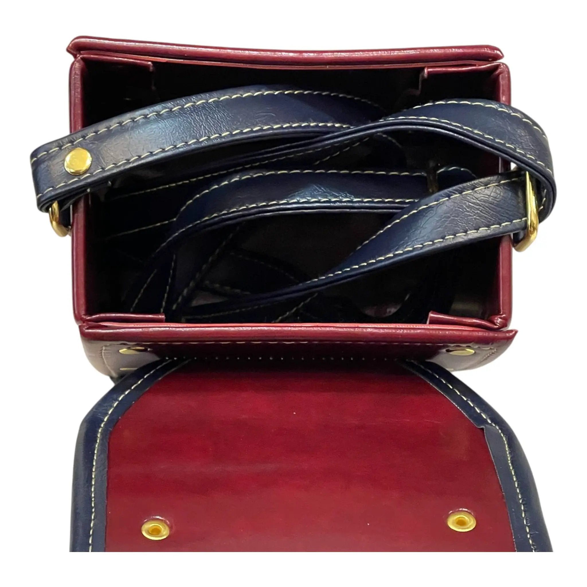 Vegan Leather Crossbody Bag – Handmade Burgundy Structured Box Purse with Gold Hardware by navichi