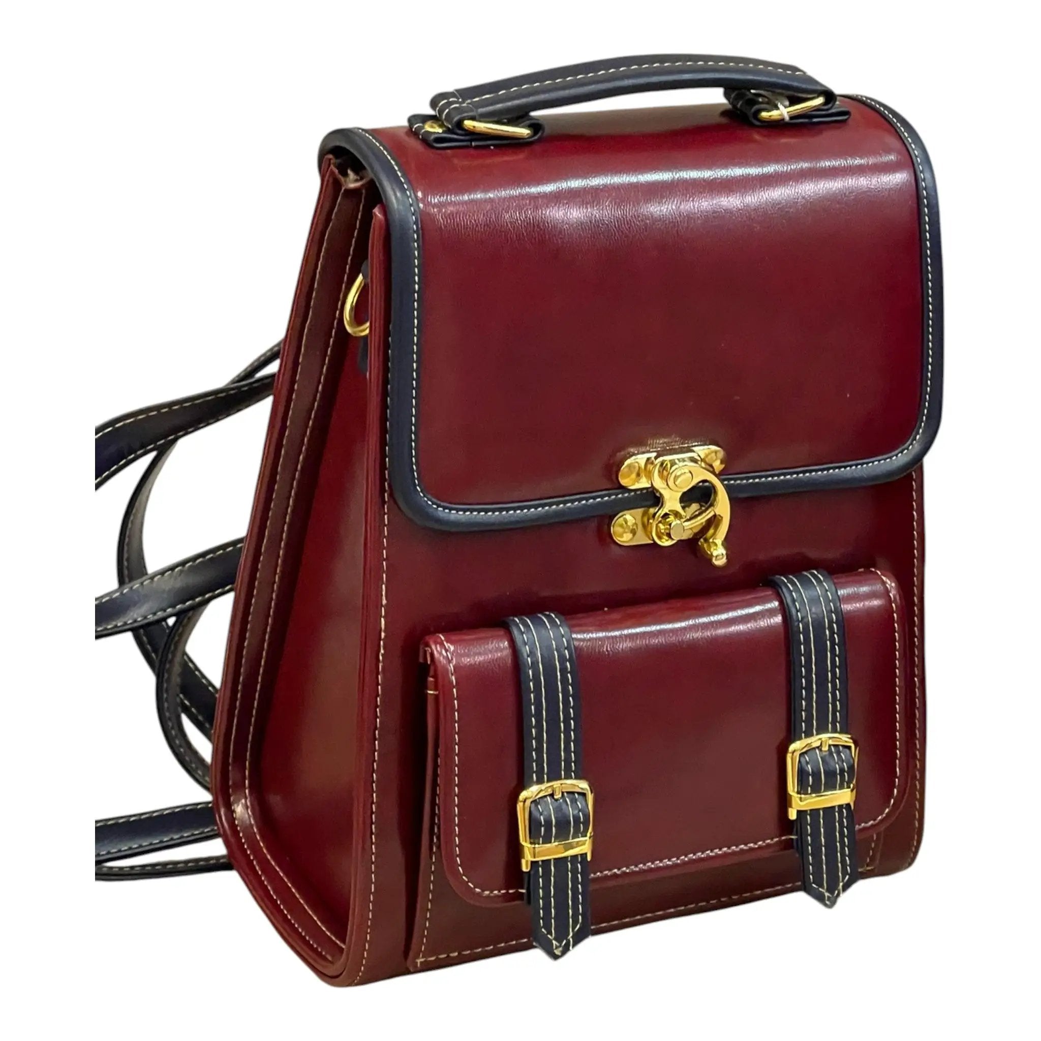 Vegan Leather Backpack – Handmade Burgundy Satchel Bag with Adjustable Shoulder Straps by navichi