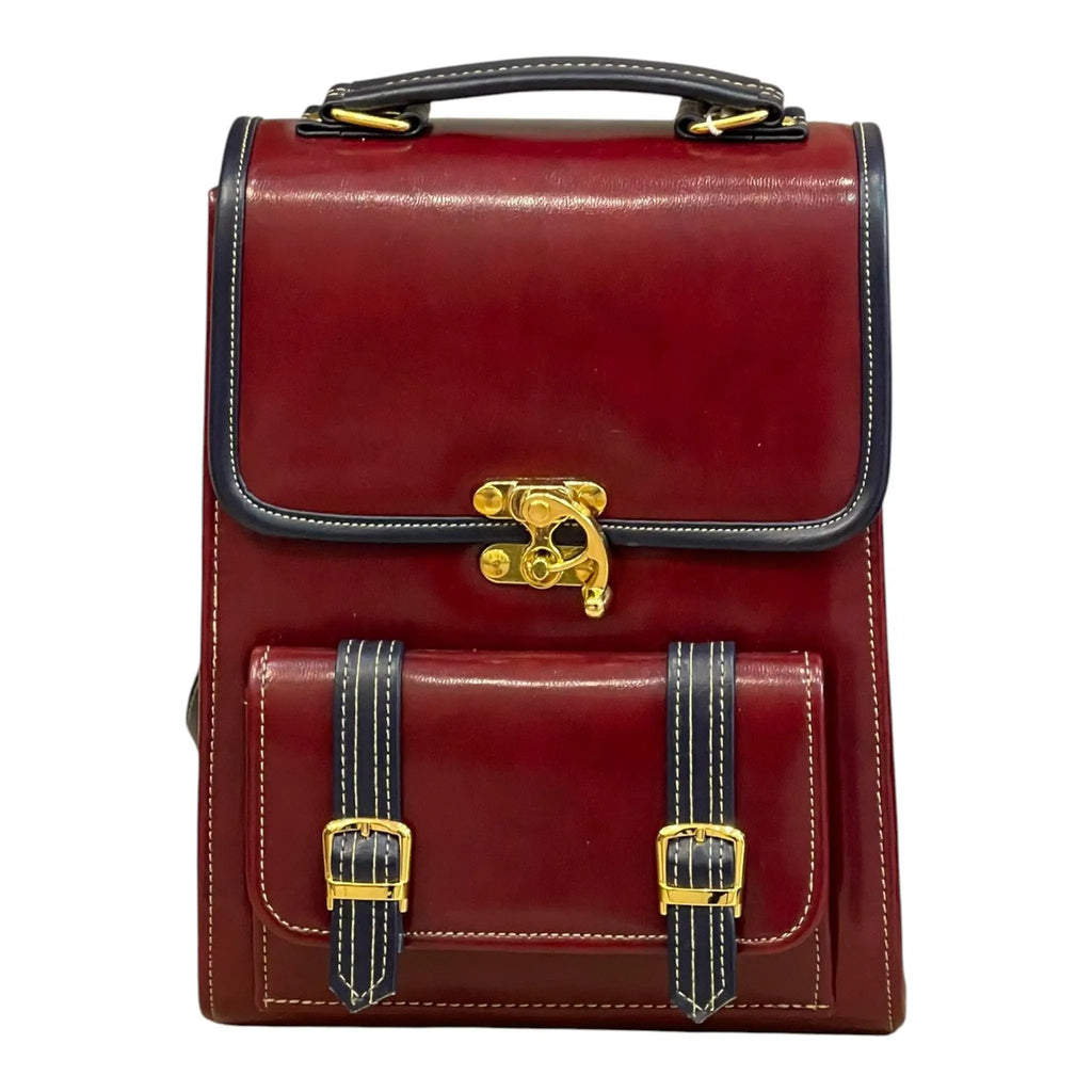 Vegan Leather Backpack – Handmade Burgundy Satchel Bag with Adjustable Shoulder Straps by navichi