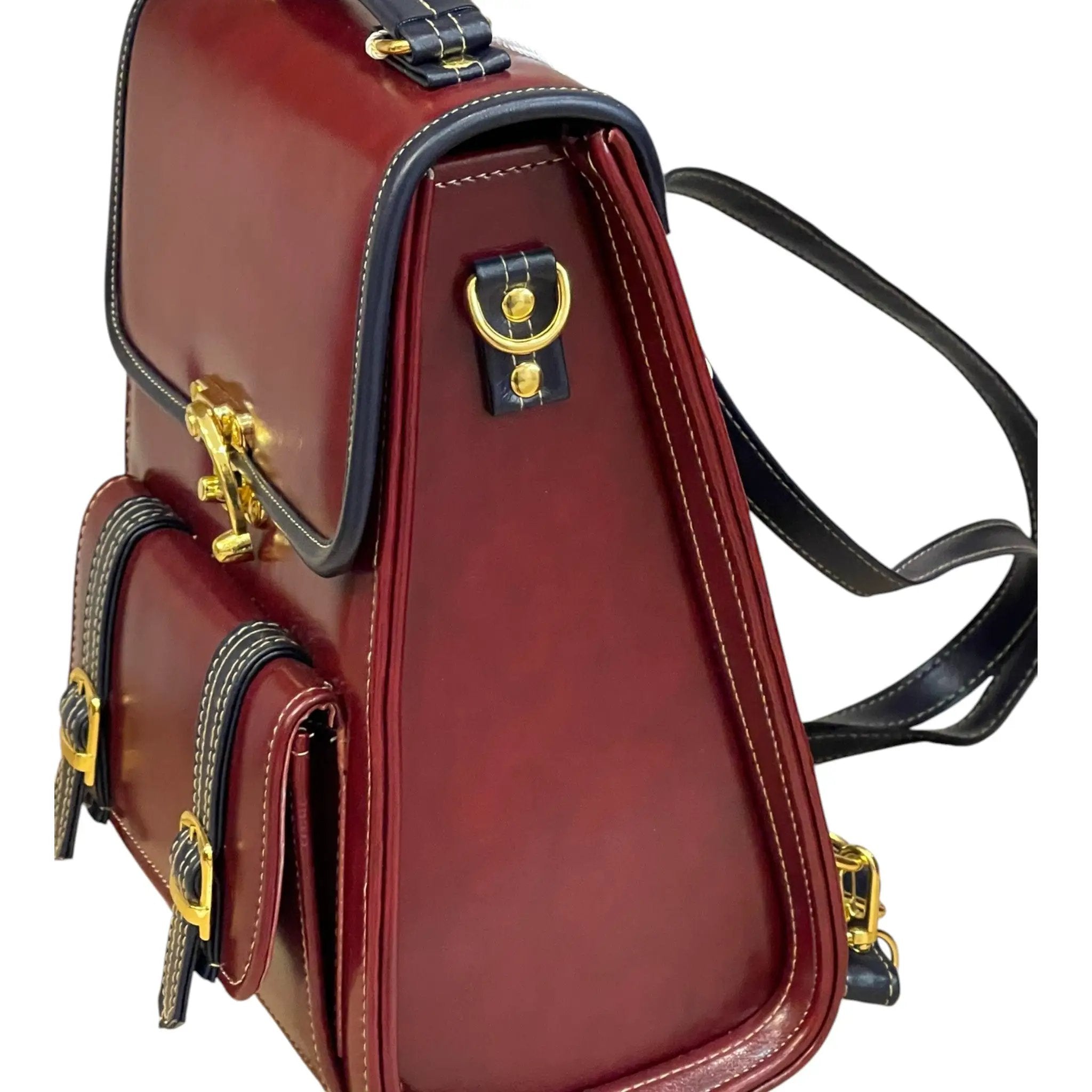 Vegan Leather Backpack – Handmade Burgundy Satchel Bag with Adjustable Shoulder Straps by navichi