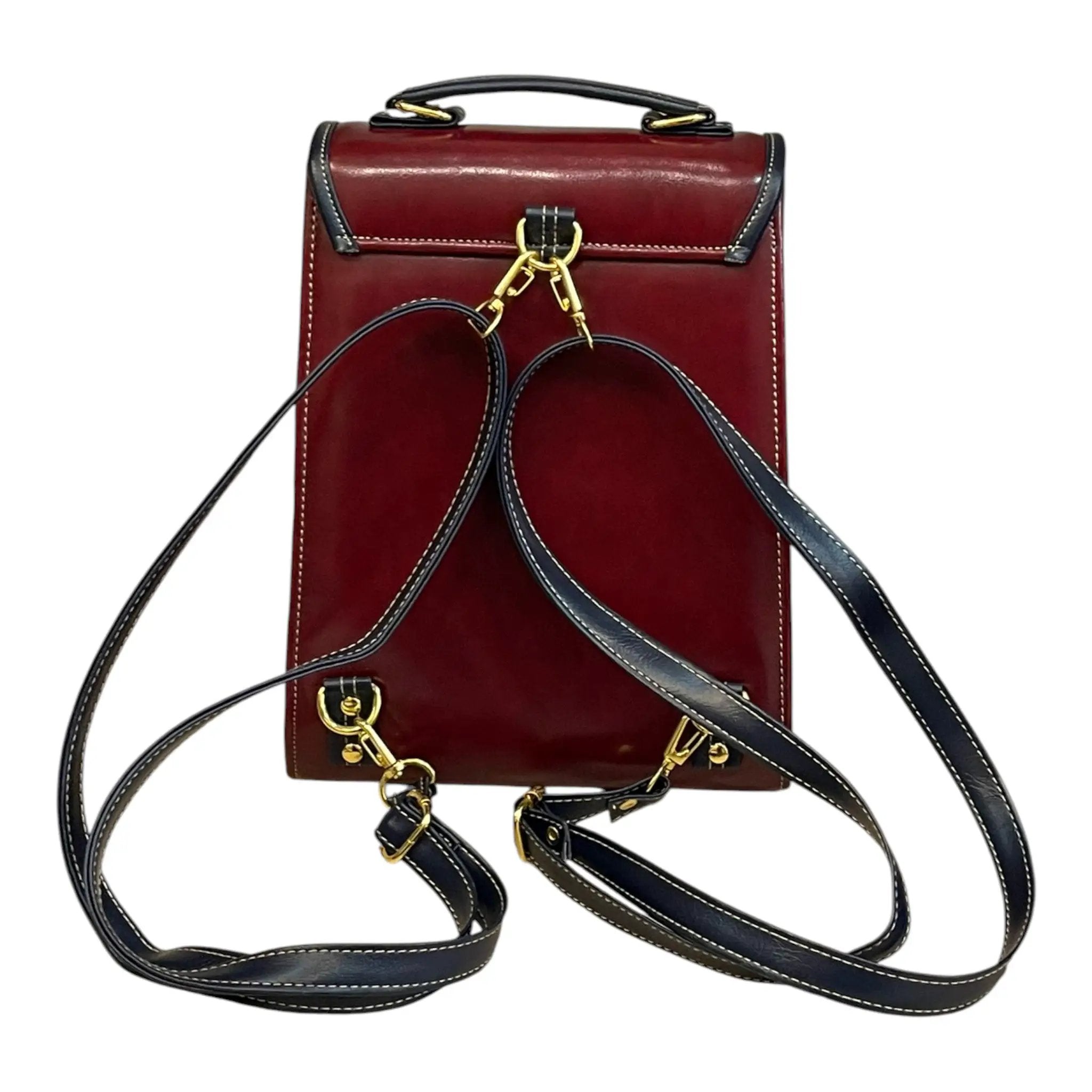 Vegan Leather Backpack – Handmade Burgundy Satchel Bag with Adjustable Shoulder Straps by navichi