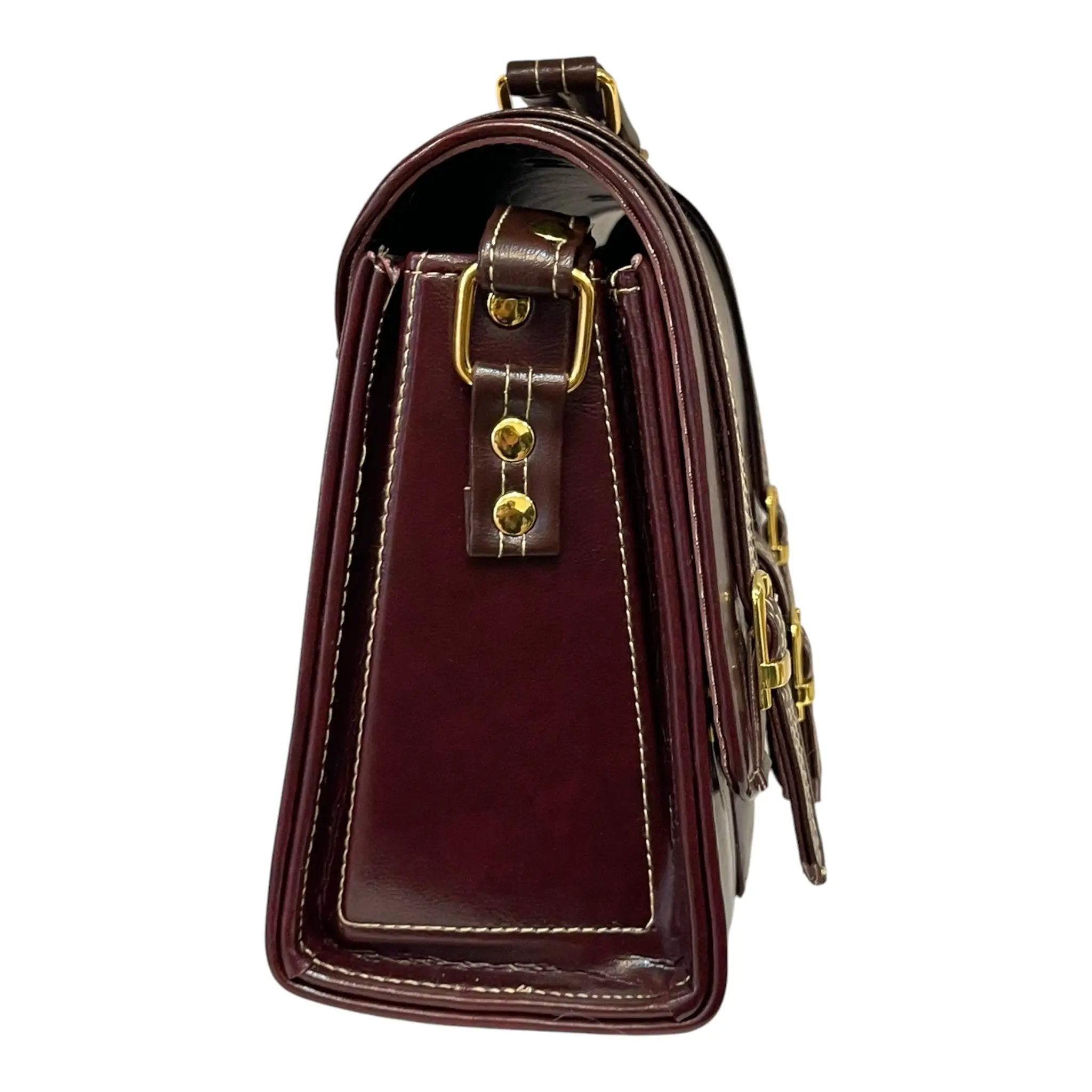 Vegan Leather Satchel – Handmade Brown Satchel Bag with Gold Hardware Purse by navichi