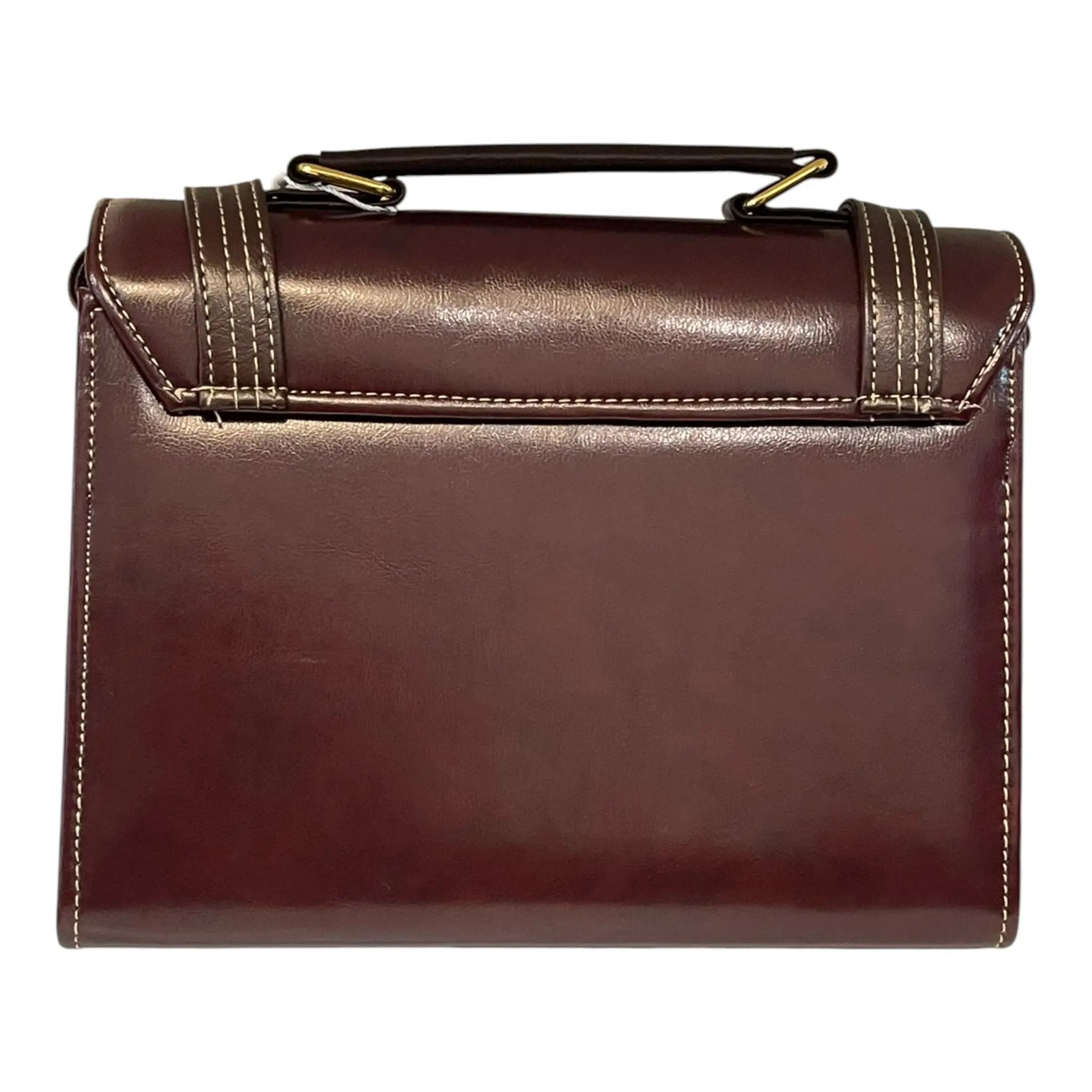 Vegan Leather Satchel – Handmade Structured Brown Crossbody Bag with Gold Buckle by navichi