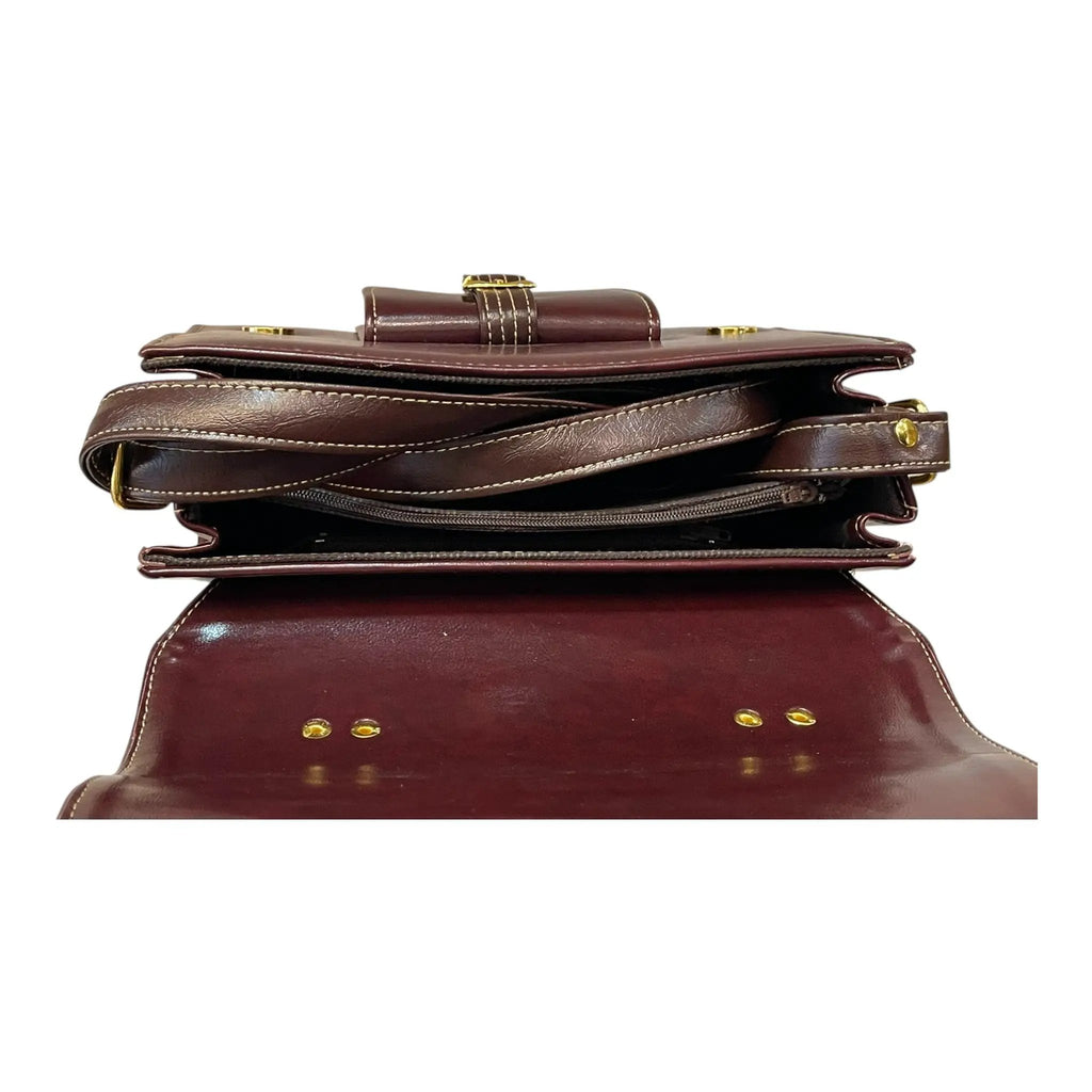 Vegan Leather Satchel – Handmade Structured Brown Crossbody Bag with Gold Buckle by navichi