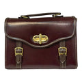 Vegan Leather Satchel – Handmade Structured Brown Crossbody Bag with Gold Buckle by navichi