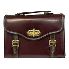 Vegan Leather Satchel – Handmade Structured Brown Crossbody Bag with Gold Buckle by navichi