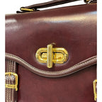 Vegan Leather Satchel – Handmade Structured Brown Crossbody Bag with Gold Buckle by navichi