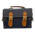 Vegan Leather Handbag – Handmade Navy Blue & Caramel Brown Satchel Bag, Structured Design by navichi