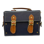 Vegan Leather Handbag – Handmade Navy Blue & Caramel Brown Satchel Bag, Structured Design by navichi