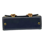 Vegan Leather Box Bag – Handmade Navy Blue Handbag with Caramel Brown Strap & Gold Hardware by navichi