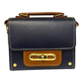 Vegan Leather Crossbody Bag – Handmade Navy Blue Small Structured Handbag with Gold Twist Lock by navichi