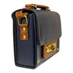 Vegan Leather Crossbody Bag – Handmade Navy Blue Small Structured Handbag with Gold Twist Lock by navichi