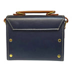 Vegan Leather Crossbody Bag – Handmade Navy Blue Small Structured Handbag with Gold Twist Lock by navichi