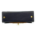 Vegan Leather Crossbody Bag – Handmade Navy Blue Small Structured Handbag with Gold Twist Lock by navichi