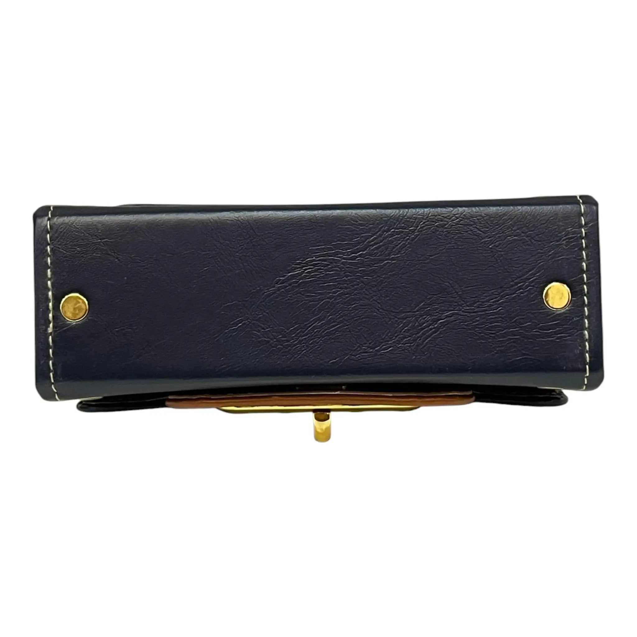 Vegan Leather Crossbody Bag – Handmade Navy Blue Small Structured Handbag with Gold Twist Lock by navichi