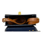 Vegan Leather Crossbody Bag – Handmade Navy Blue Small Structured Handbag with Gold Twist Lock by navichi