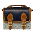 Vegan Leather Satchel – Handmade Navy Tan Satchel with Gold Hardware | Compact Structured Bag 21x14x9 cm by navichi
