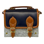 Vegan Leather Satchel – Handmade Navy Tan Satchel with Gold Hardware | Compact Structured Bag 21x14x9 cm by navichi