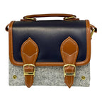 Vegan Leather Satchel – Handmade Navy Tan Satchel with Gold Hardware | Compact Structured Bag 21x14x9 cm by navichi