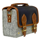 Vegan Leather Satchel – Handmade Navy Tan Satchel with Gold Hardware | Compact Structured Bag 21x14x9 cm by navichi