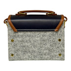 Vegan Leather Satchel – Handmade Navy Tan Satchel with Gold Hardware | Compact Structured Bag 21x14x9 cm by navichi
