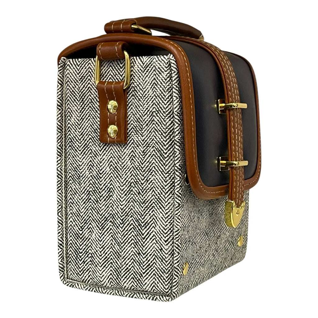 Vegan Leather Crossbody – Handmade Tweed Compact Bag With Adjustable Strap by navichi
