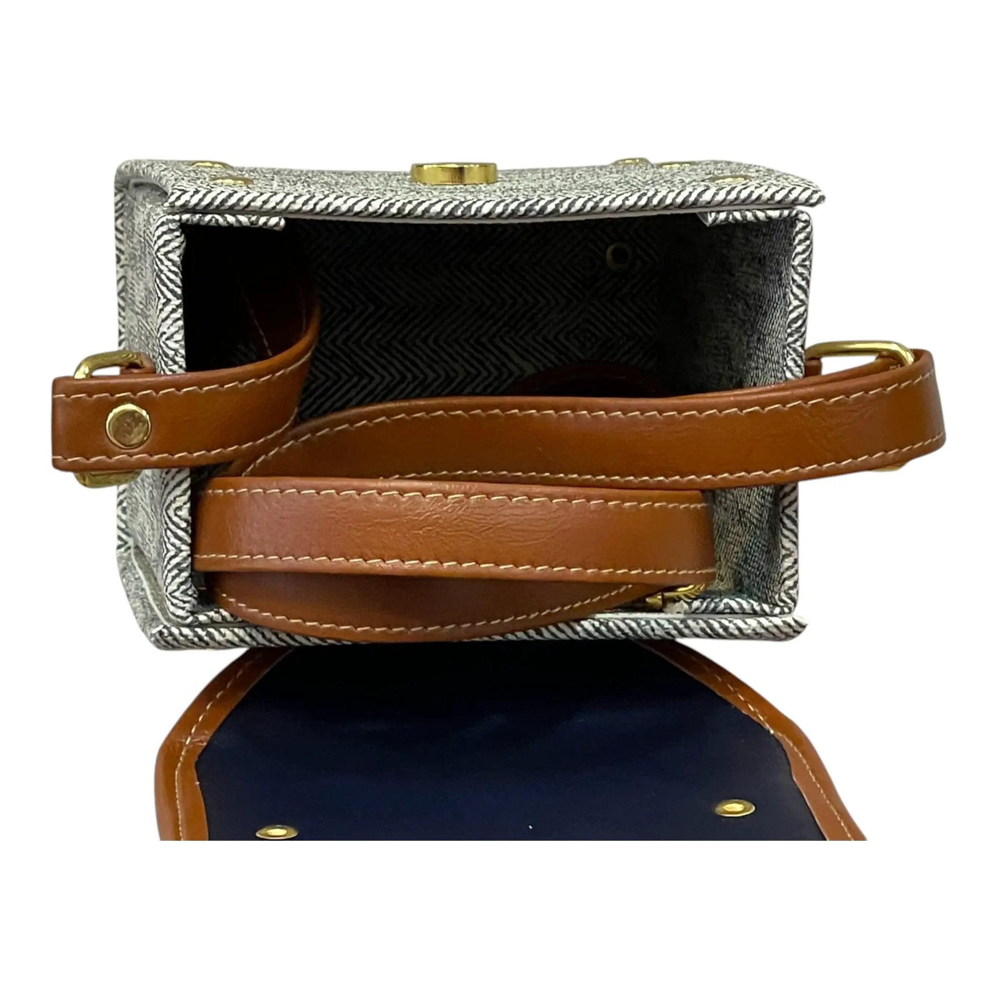 Vegan Leather Crossbody – Handmade Tweed Compact Bag With Adjustable Strap by navichi