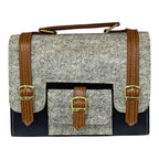 Vegan Leather Satchel – Handmade Classic Navy Canvas Satchel with Adjustable Crossbody Strap by navichi
