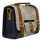 Vegan Leather Satchel – Handmade Classic Navy Canvas Satchel with Adjustable Crossbody Strap by navichi