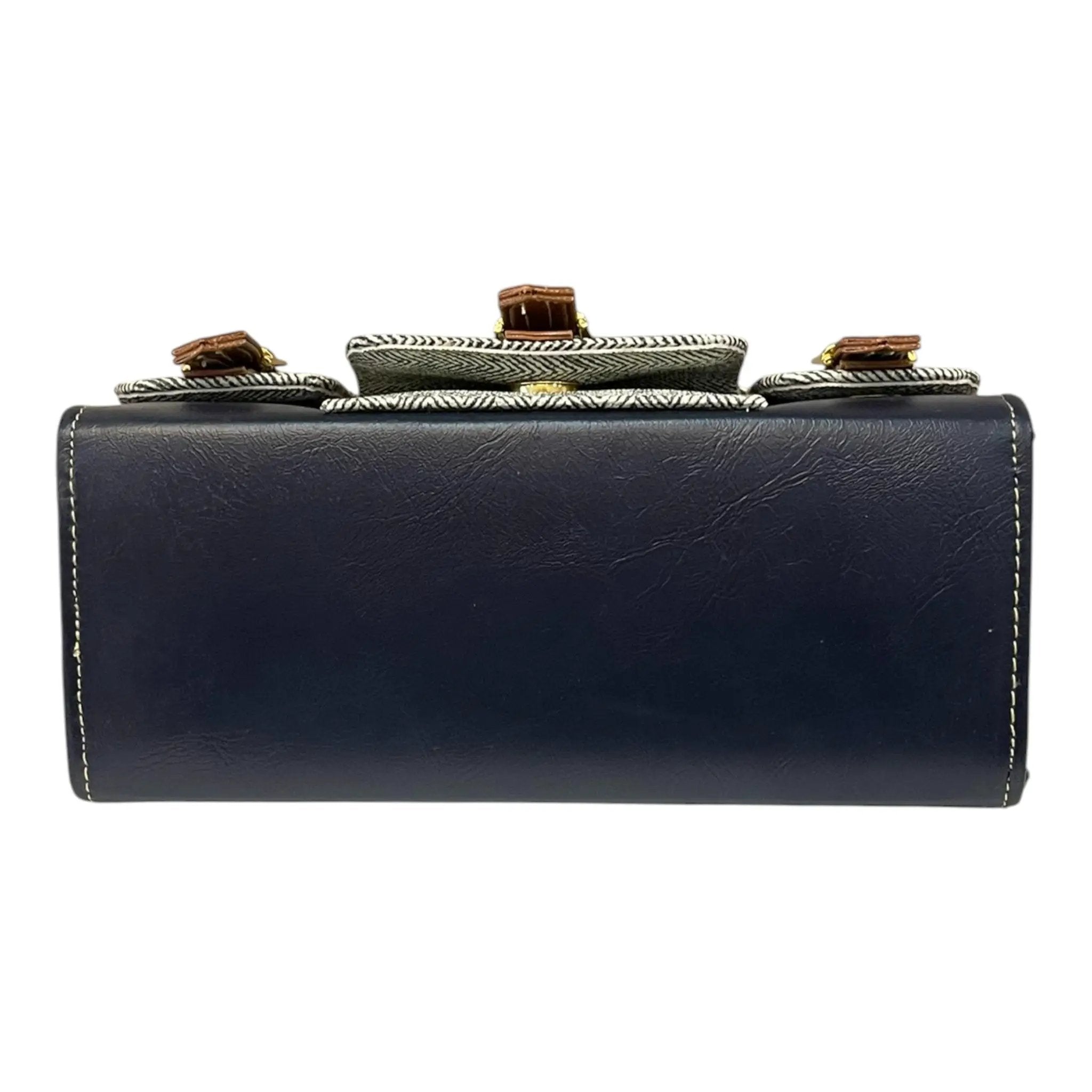 Vegan Leather Satchel – Handmade Classic Navy Canvas Satchel with Adjustable Crossbody Strap by navichi