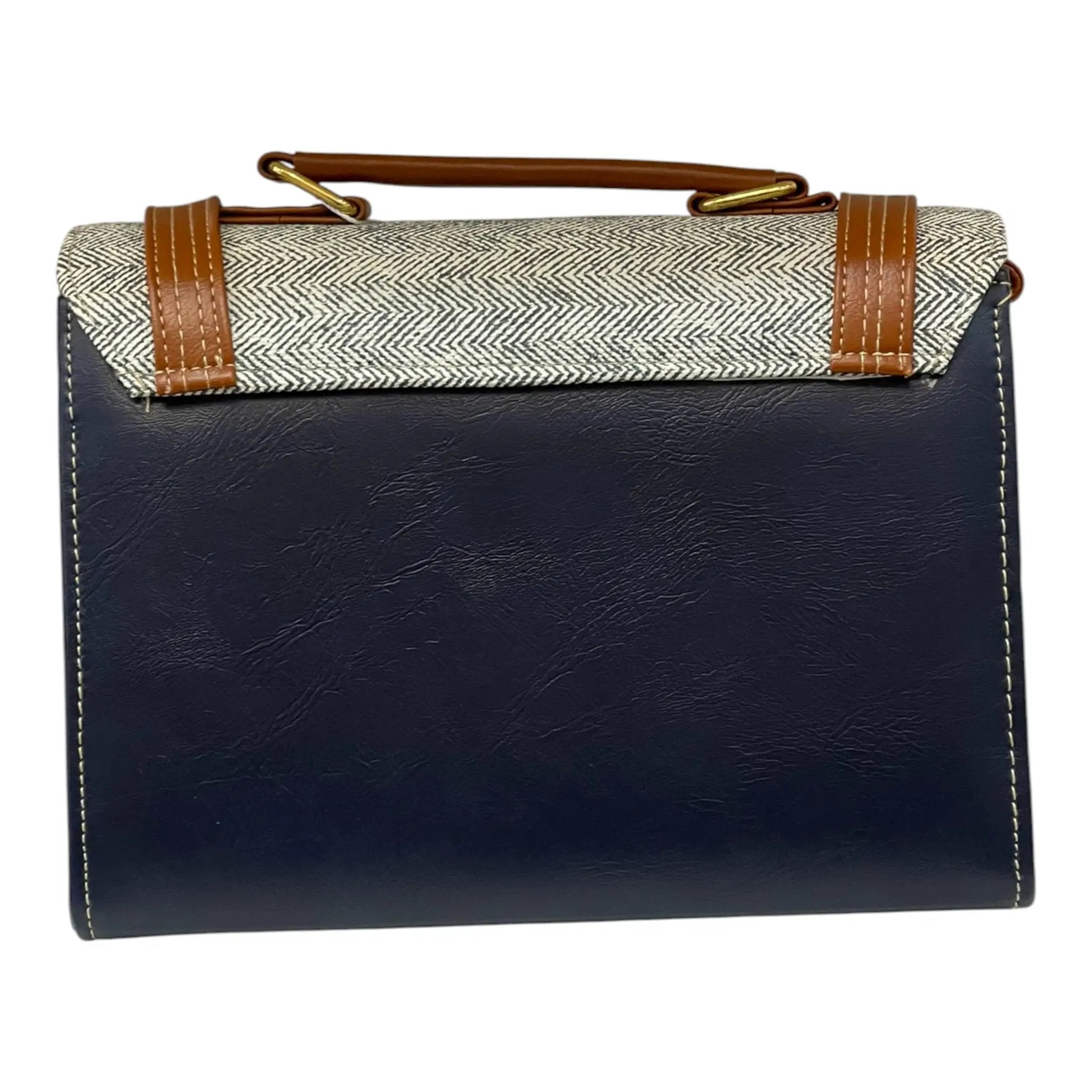 Vegan Leather Satchel – Handmade Classic Navy Canvas Satchel with Adjustable Crossbody Strap by navichi