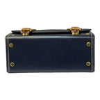 Vegan Leather Box Bag – Handmade Navy Blue & Caramel Brown Purse with Gold Hardware by navichi