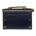 Vegan Leather Box Bag – Handmade Navy Blue & Caramel Brown Purse with Gold Hardware by navichi