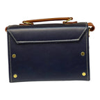 Vegan Leather Box Bag – Handmade Navy Blue & Caramel Brown Purse with Gold Hardware by navichi