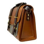 Vegan Leather Satchel – Handmade Brown Houndstooth Pattern Bag with Gold Hardware by navichi