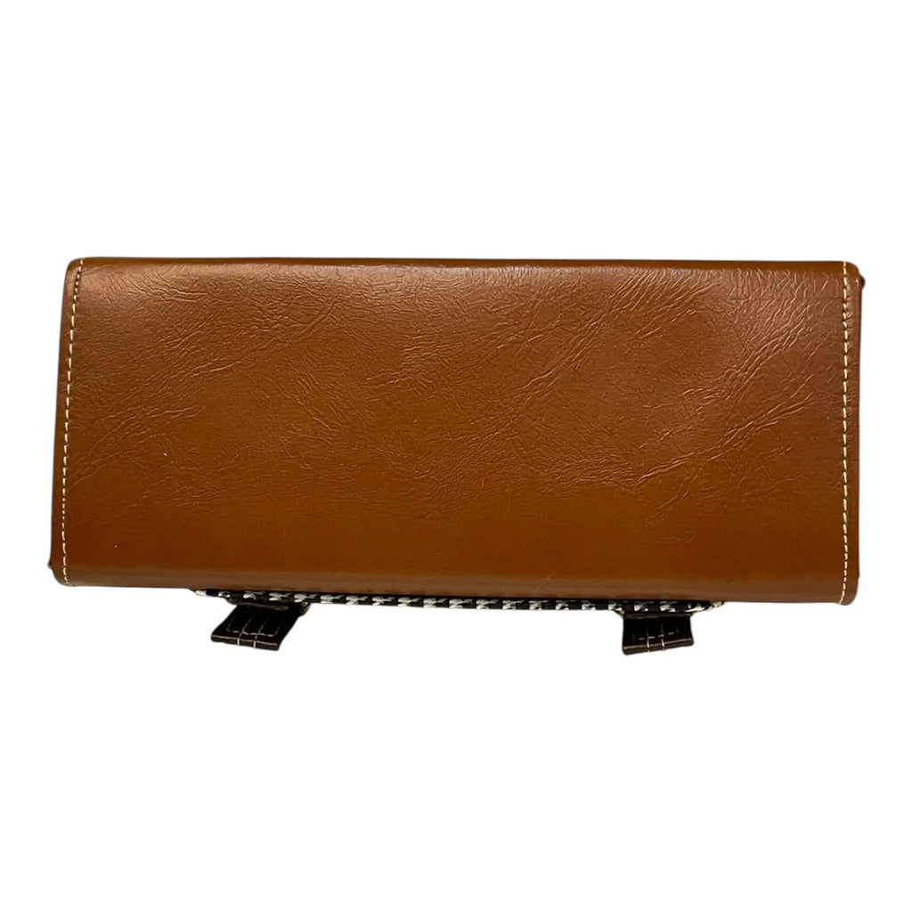 Vegan Leather Satchel – Handmade Brown Houndstooth Pattern Bag with Gold Hardware by navichi