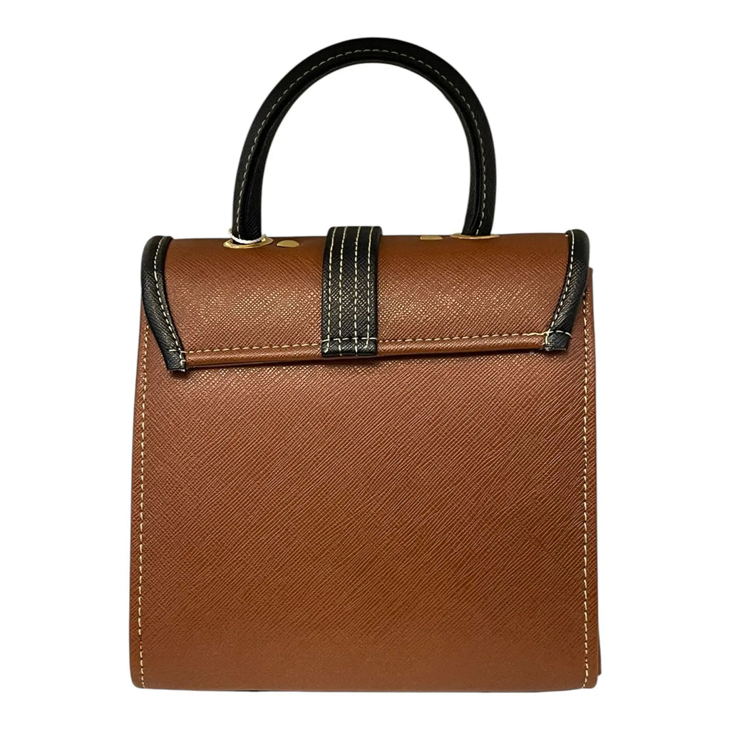 Vegan Leather Handbag – Handmade French Structured Mini Bag with Gold Clasp Closure by navichi