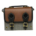 Vegan Leather Satchel – Handmade Vintage Crossbody Purse | Brown Houndstooth Bag by navichi