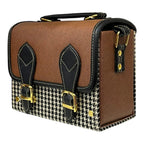 Vegan Leather Satchel – Handmade Vintage Crossbody Purse | Brown Houndstooth Bag by navichi