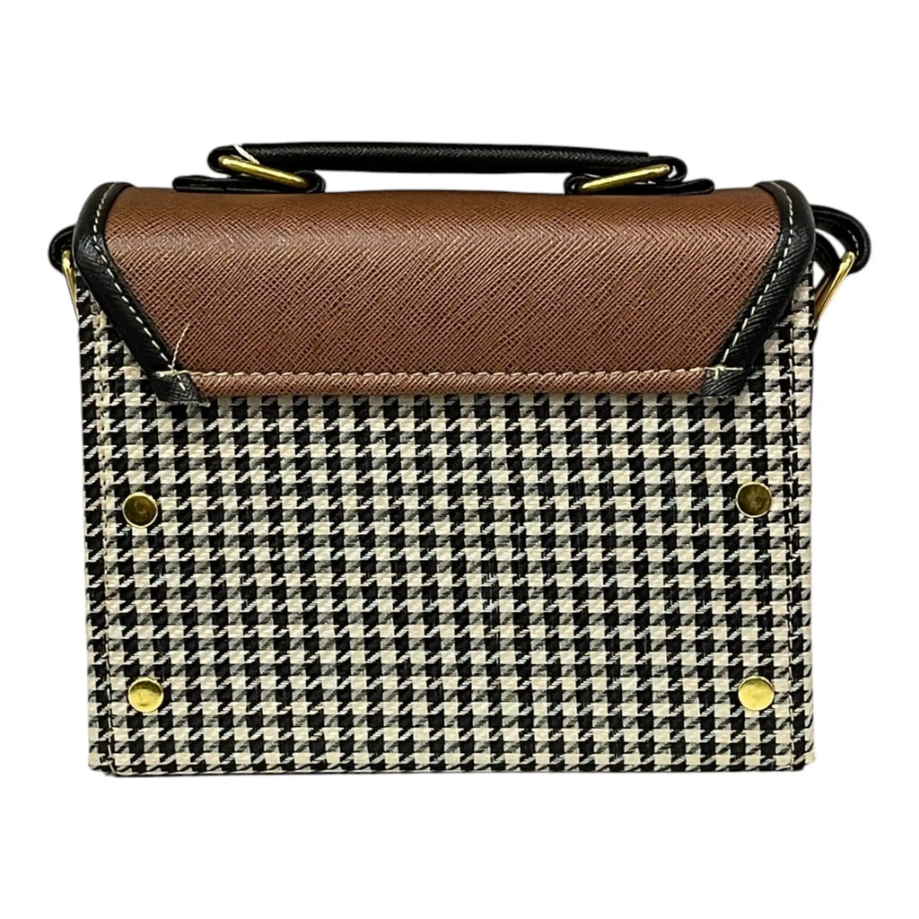 Vegan Leather Satchel – Handmade Vintage Crossbody Purse | Brown Houndstooth Bag by navichi