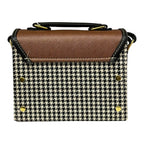 Vegan Leather Satchel – Handmade Vintage Crossbody Purse | Brown Houndstooth Bag by navichi