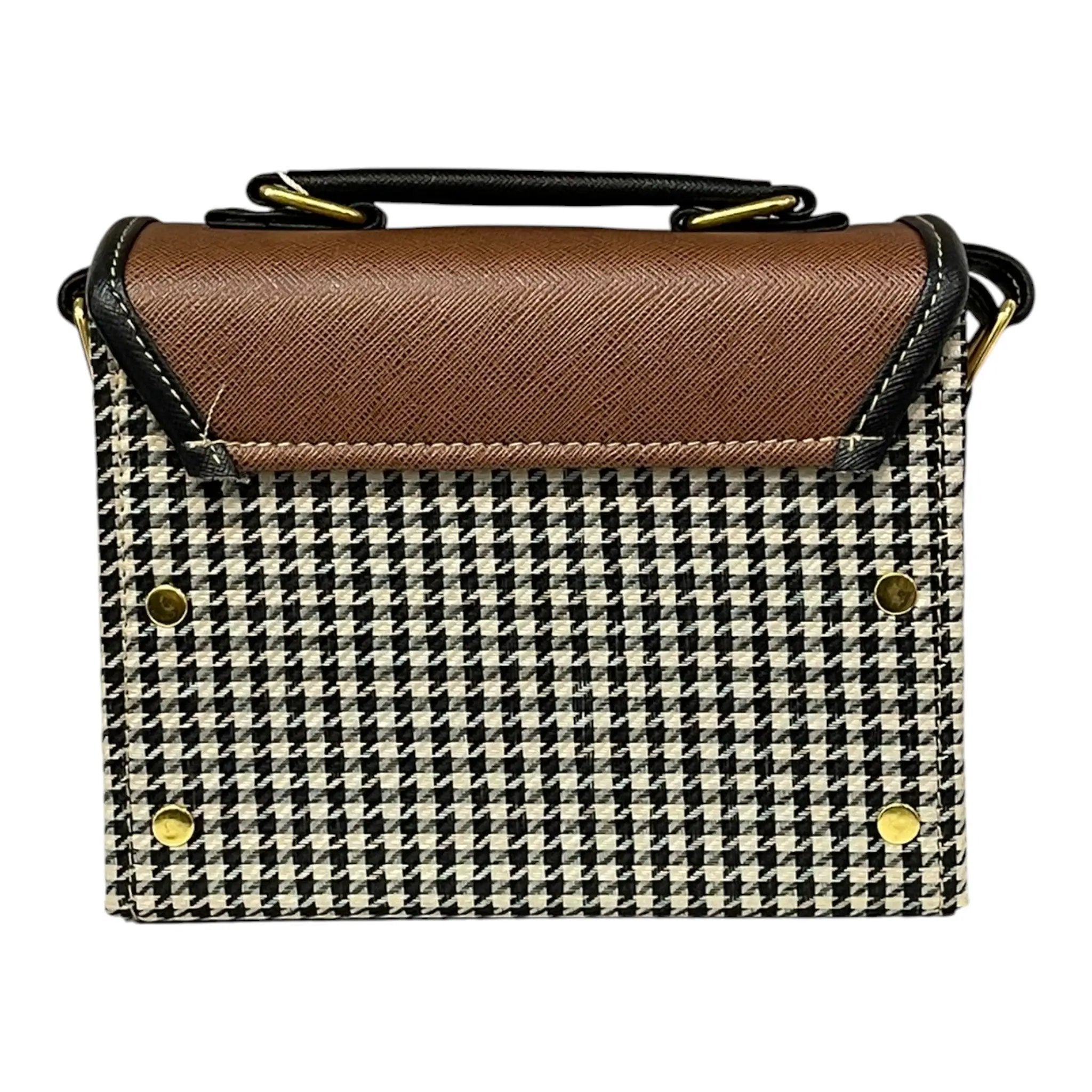 Vegan Leather Satchel – Handmade Vintage Crossbody Purse | Brown Houndstooth Bag by navichi