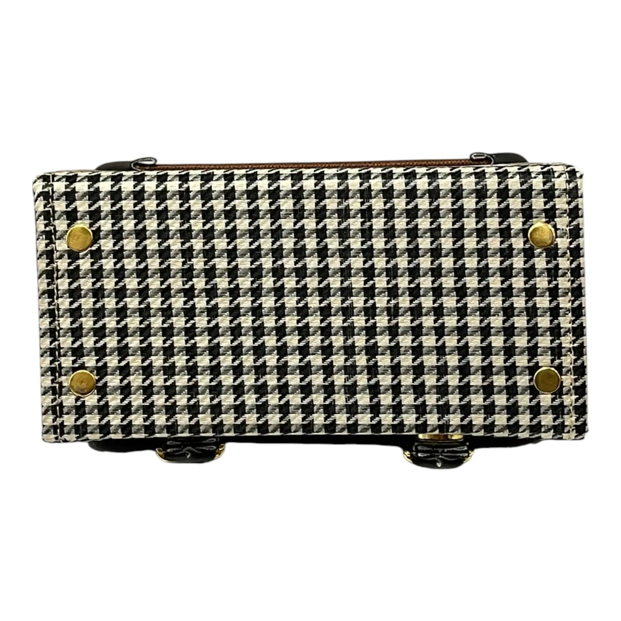 Vegan Leather Satchel – Handmade Vintage Crossbody Purse | Brown Houndstooth Bag by navichi
