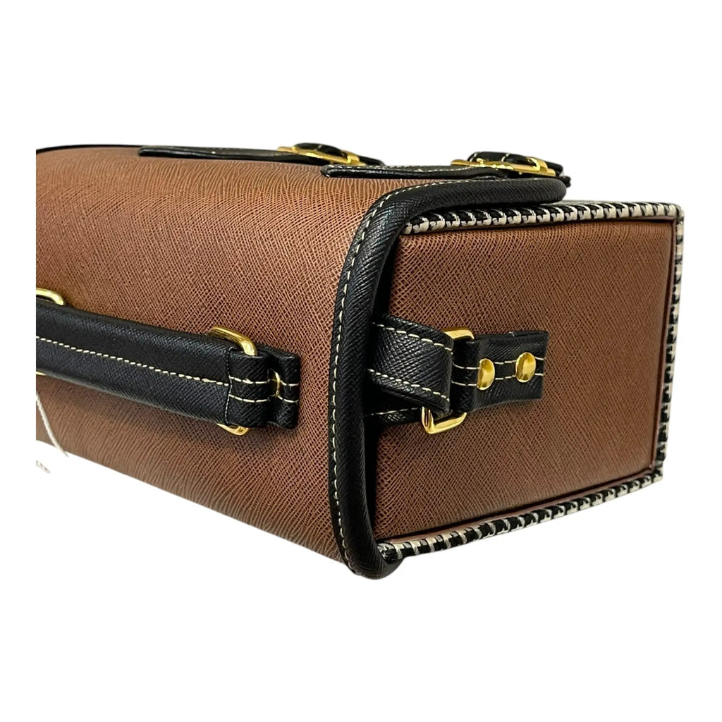 Vegan Leather Satchel – Handmade Vintage Crossbody Purse | Brown Houndstooth Bag by navichi